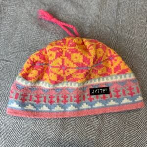 Vintage Jytte 1998 Beanie Hat Pink Orange Blue Wool Knit Ski Winter 90s